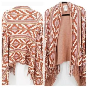 Billabong Open Front Aztec Print Fringe Cardigan
